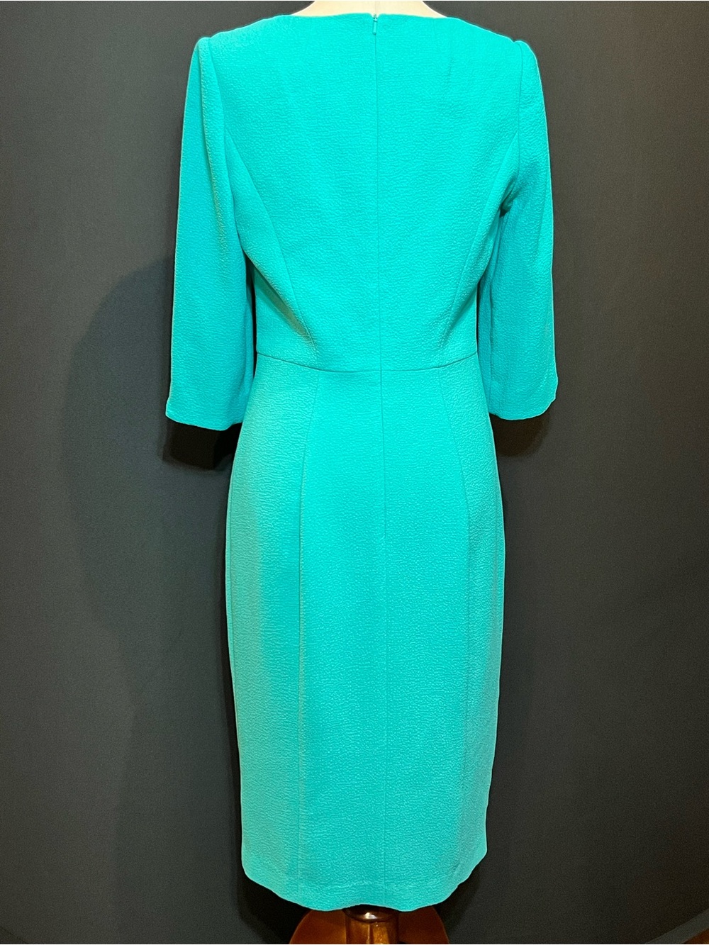 Black Halo Turquoise Teal Sheath Dress 3/4 Sleeve Career Cocktail Dress - Picture 9 of 16
